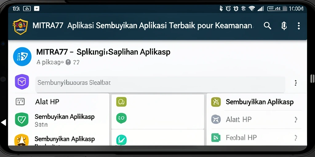 Antarmuka pengguna MITRA77 saat menyembunyikan aplikasi dengan mudah.