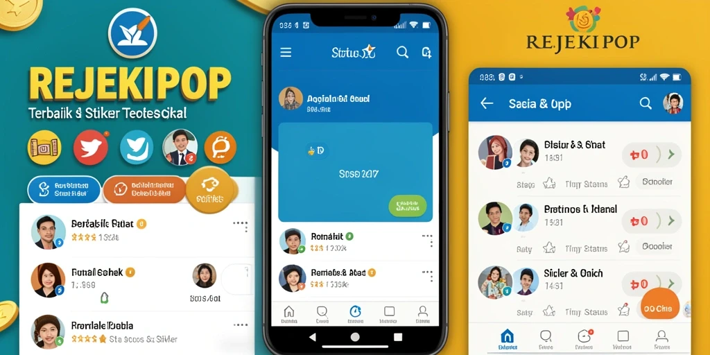 Tampilan antarmuka pengguna aplikasi REJEKIPOP dengan stiker menarik.