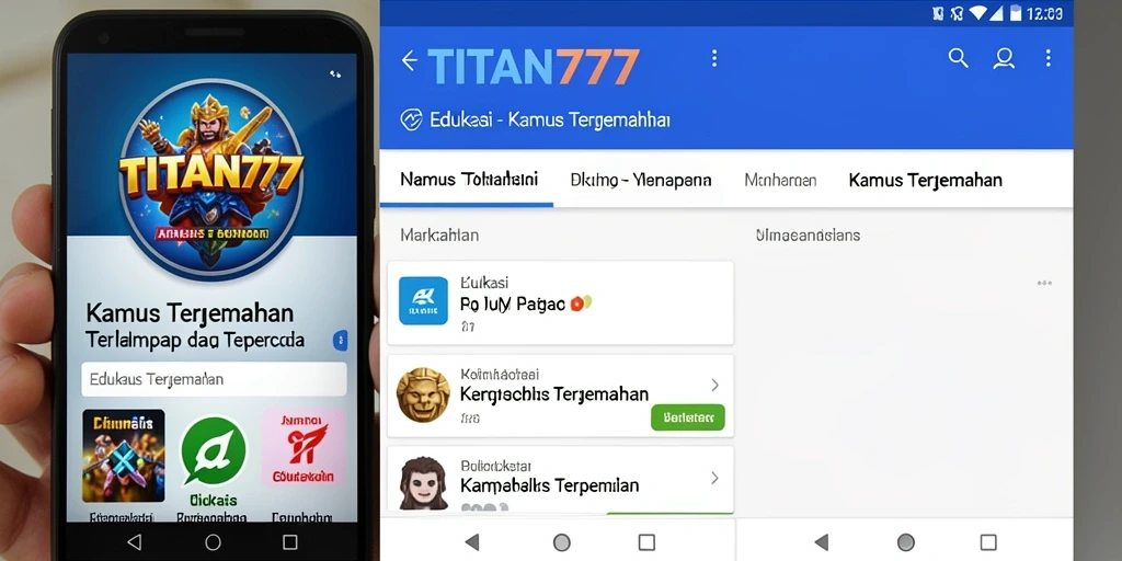 Antarmuka aplikasi TITAN777 yang menampilkan fitur Kamus Terjemahan.