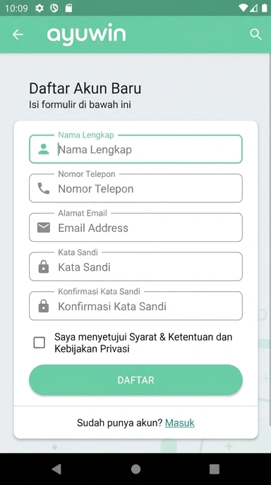Buat Akun Baru di Ayuwin untuk Android